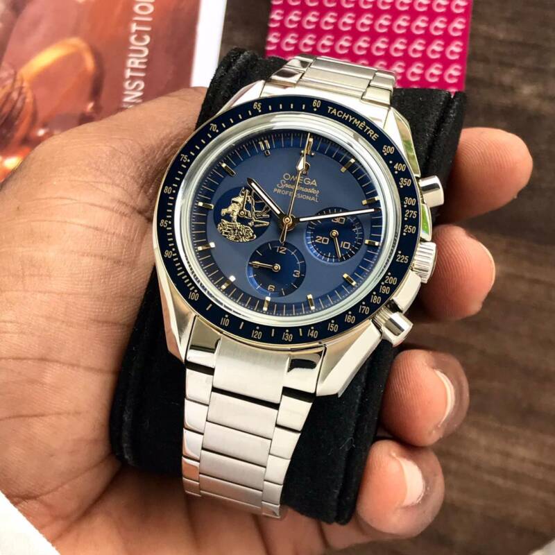 Omega Speedmaster Apollo 11 50th Anniversary watch for men in blue color https://spacetimewatch.com/shop/omega-speedmaster-apollo-11-50th-anniversary/
